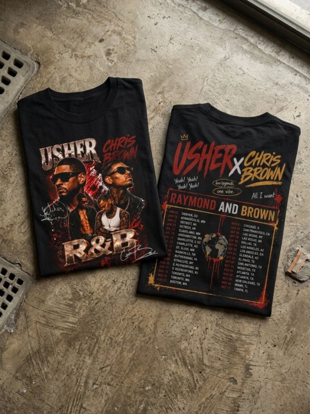 Vintage Usher Chris Brown R&B Tour Graphic Tee Rap Hip Hop Streetwear